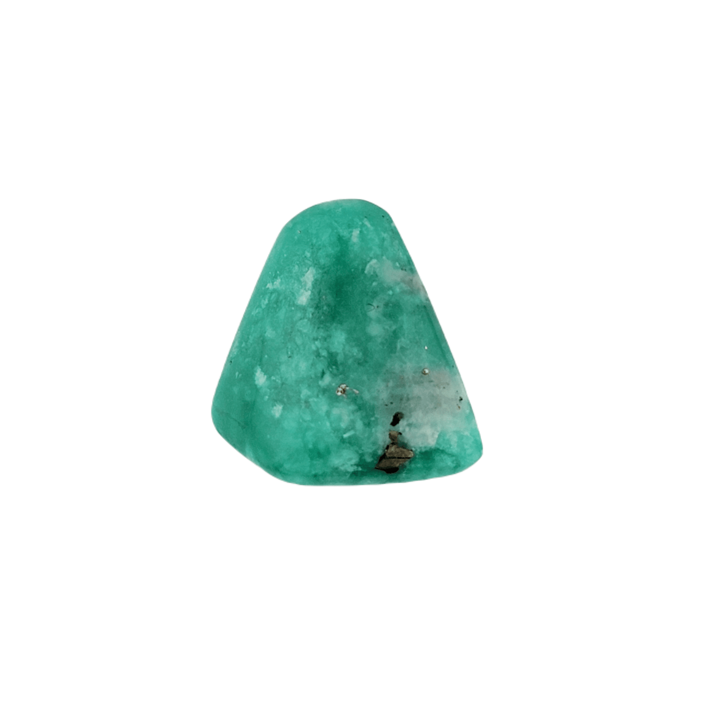 28.78 Ct. Polished Emerald with Quartz, Calcite, & Pyrite Specks - Emeralds Expert