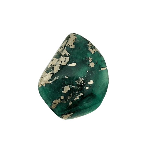 31.39 Ct. Polished Emerald with Quartz, Dolomite, & Pyrite Specks - Emeralds Expert