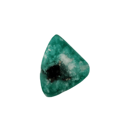 34.35 Ct. Polished Emerald with Quartz, Calcite, & Pyrite Specks - Emeralds Expert