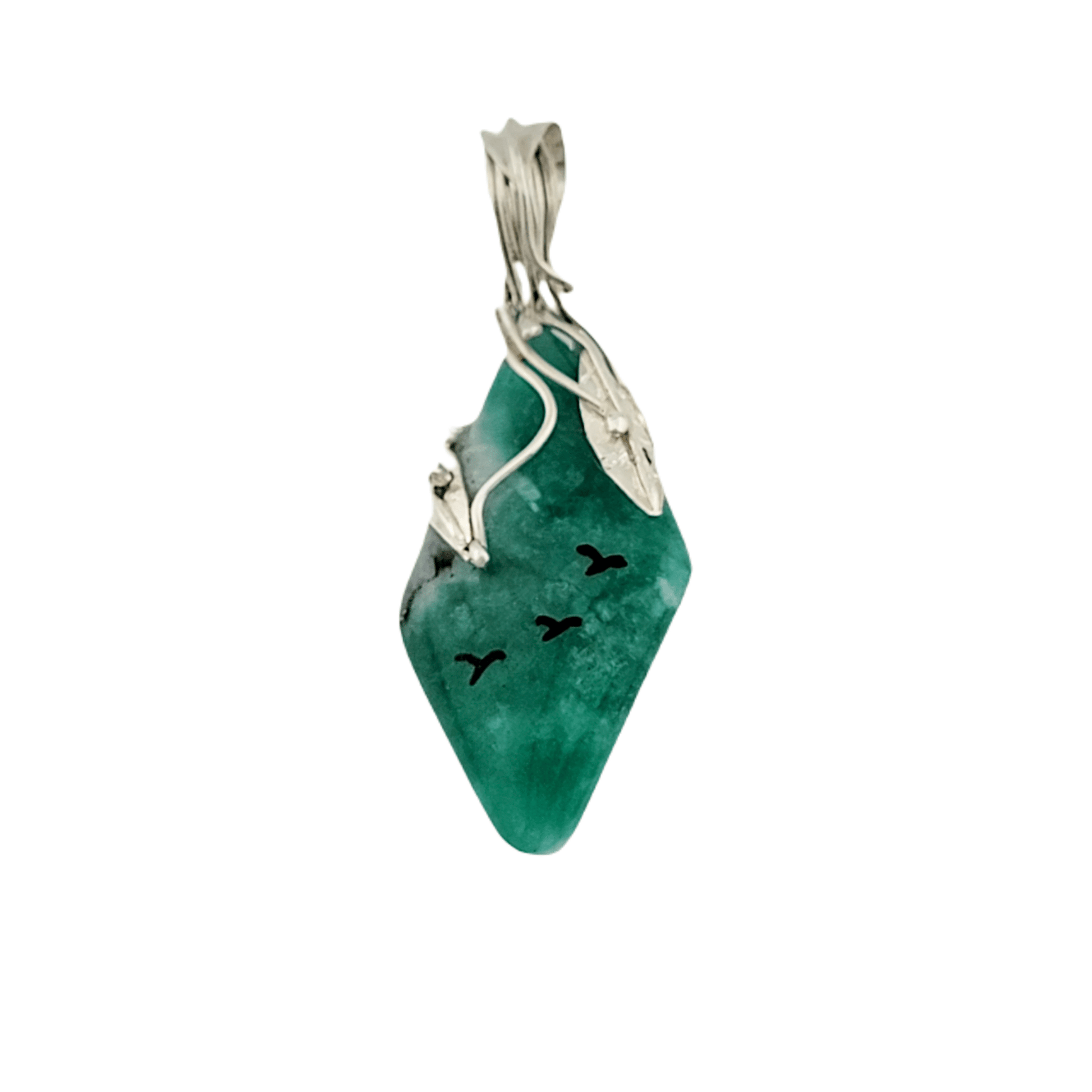 34.93 Ct. Silver Pendant With Polished Emerald - Emeralds Expert