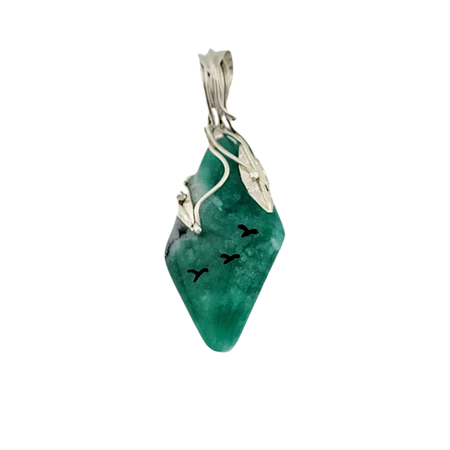 34.93 Ct. 
Silver Pendant With Polished Emerald